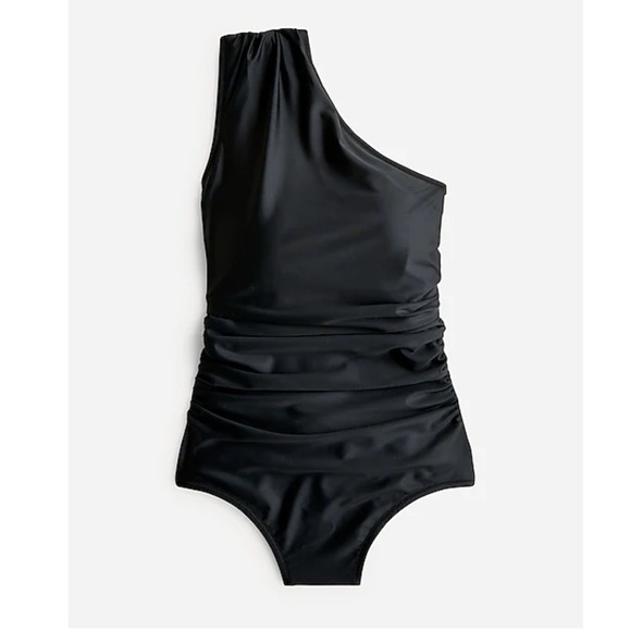 J. Crew Long torso ruched one shoulder one piece Swimsuit BC148 Black 14 - Picture 3 of 6